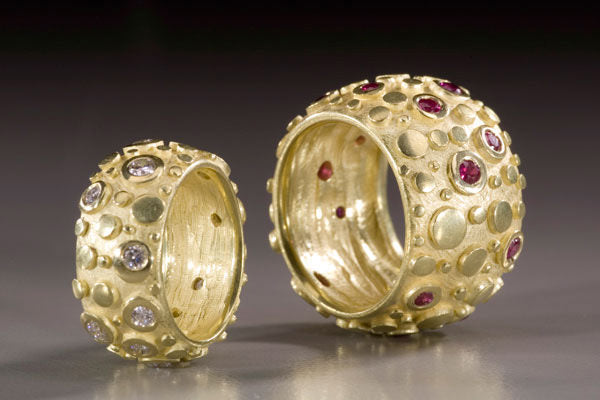 Extra Wide Barrel Disco Ring with Rubies