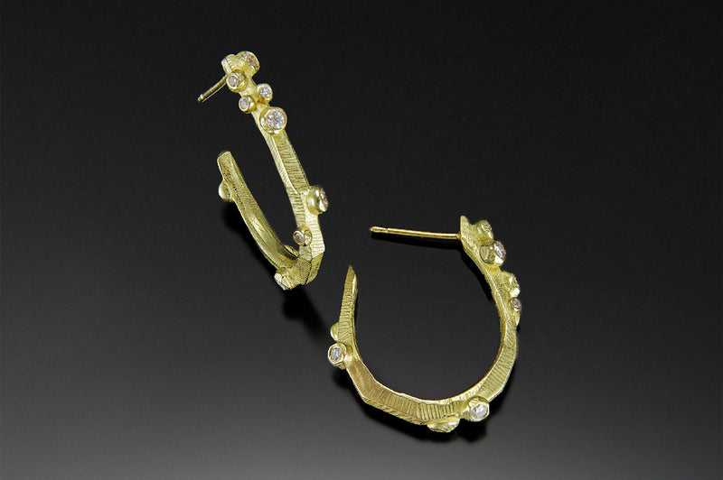 Branchy Hoop Earring with Stones, 18KY