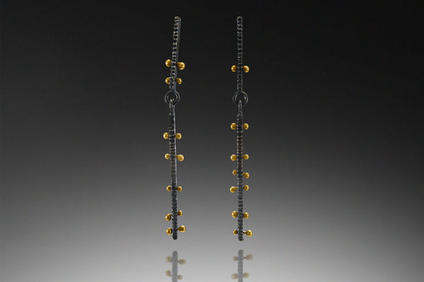 Long Linear Dangle Dig Earring with 18K Studs