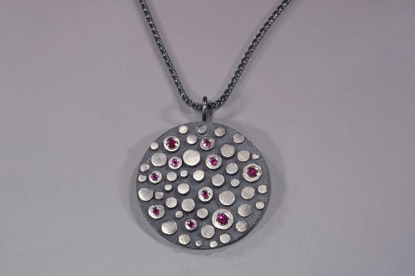 Disco Shield Pendant with Rubies