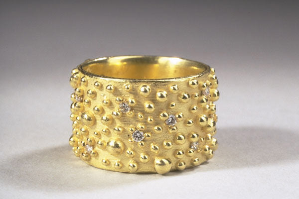 Bumpy Wide Ring with Diamonds