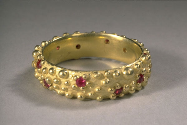 Bumpy Half Round Ring with Rubies